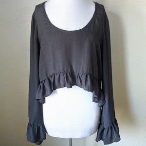 Show Me Your Mumu Horton Ruffle Crop Blouse Black